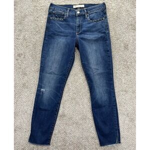 GAP Studded‎ Jeans Womens 8 Blue Skinny Raw Hem Slit Ankle Medium Wash Mid Rise